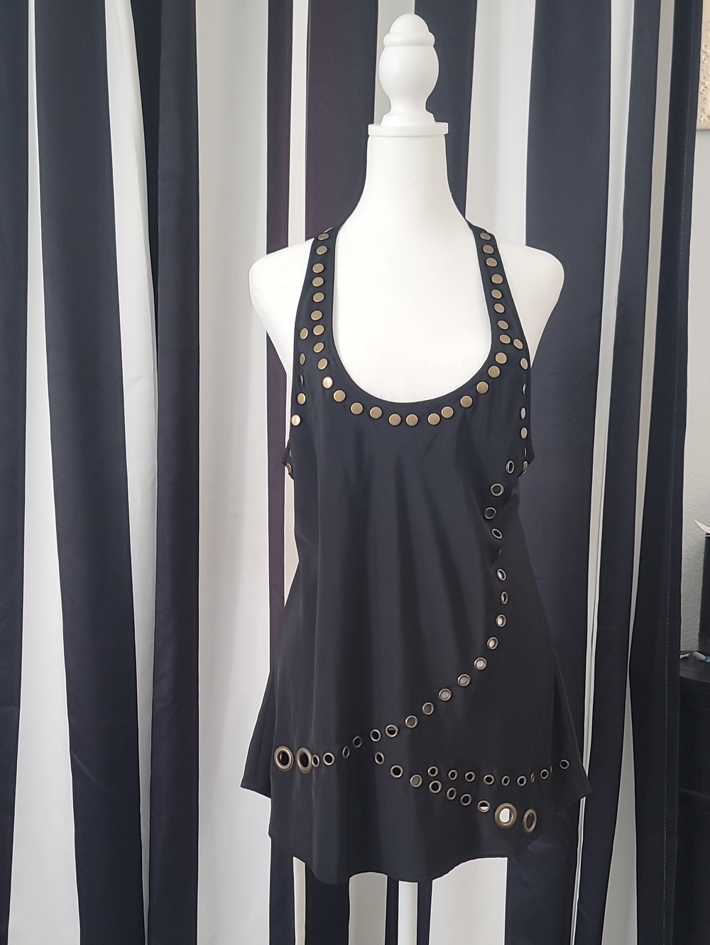 Allen B. By Allen Schwartz Black Halter Tank with Gold Grommets